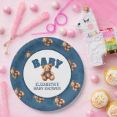 Preppy Varsity Teddy Bear Baby Shower ペーパープレート (パーティー)
