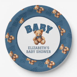 Preppy Varsity Teddy Bear Baby Shower ペーパープレート