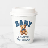 Preppy Varsity Teddy Bear Baby Shower 紙コップ (正面)