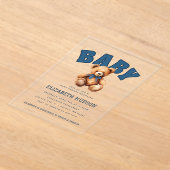 Preppy Varsity Teddy Bear Baby Shower Acrylic アクリル招待状 (レイダウン)