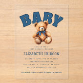 Preppy Varsity Teddy Bear Baby Shower Acrylic アクリル招待状 (正面)