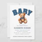 Preppy Varsity Teddy Bear Baby Shower Invitation 招待状 (正面)
