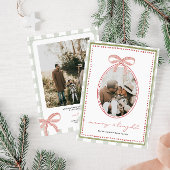 Preppy Vintage Pink Bow Family Photo Christmas シーズンカード
