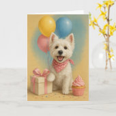 Preppy Westie Birthday Card カード (黄色い花)