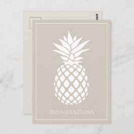 Preppy White Pineapple on Beige ポストカード