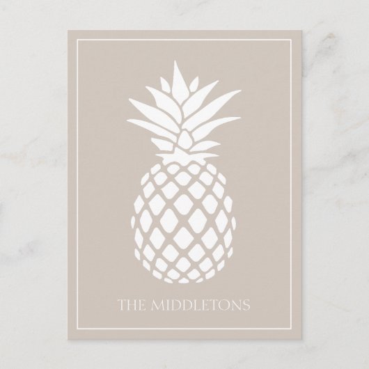 Preppy White Pineapple on Beige ポストカード (正面)
