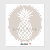 Preppy White Pineapple on Beige Personalized シール (シート)