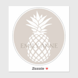 Preppy White Pineapple on Beige Personalized シール