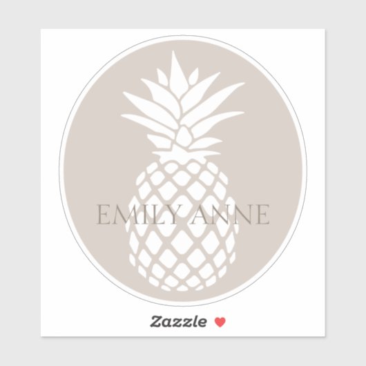Preppy White Pineapple on Beige Personalized シール (シート)