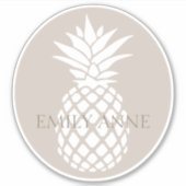 Preppy White Pineapple on Beige Personalized シール (正面)
