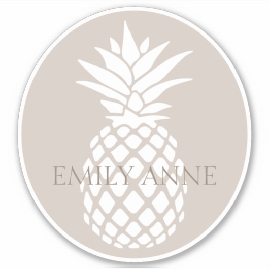 Preppy White Pineapple on Beige Personalized シール (正面)