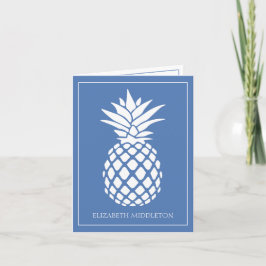 Preppy White Pineapple on Blue ノートカード