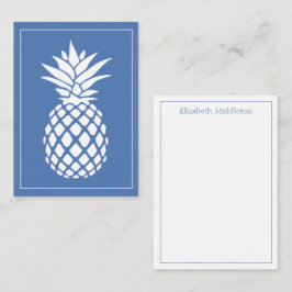 Preppy White Pineapple on Blue ノートカード