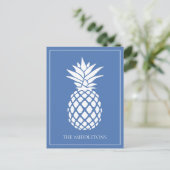 Preppy White Pineapple on Blue ポストカード (スタンド正面)