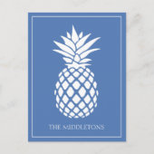 Preppy White Pineapple on Blue ポストカード (正面)
