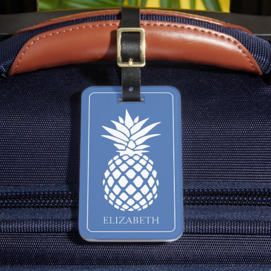 Preppy White Pineapple on Blue ラゲッジタグ (正面インサイチュ2)
