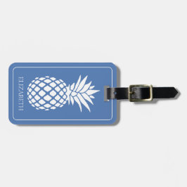 Preppy White Pineapple on Blue ラゲッジタグ
