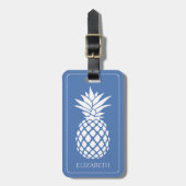 Preppy White Pineapple on Blue ラゲッジタグ (正面縦)