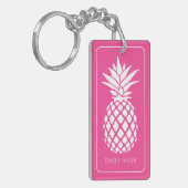 Preppy White Pineapple on Pink キーホルダー (正面左)