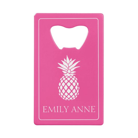 Preppy White Pineapple on Pink クレジットカード栓抜き (正面)