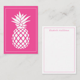 Preppy White Pineapple on Pink ノートカード