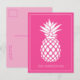 Preppy White Pineapple on Pink ポストカード