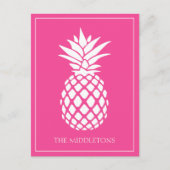 Preppy White Pineapple on Pink ポストカード (正面)