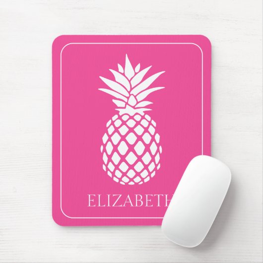 Preppy White Pineapple on Pink マウスパッド (マウス)