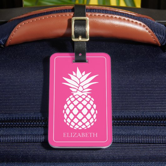 Preppy White Pineapple on Pink ラゲッジタグ (正面インサイチュ2)