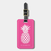 Preppy White Pineapple on Pink ラゲッジタグ (正面縦)