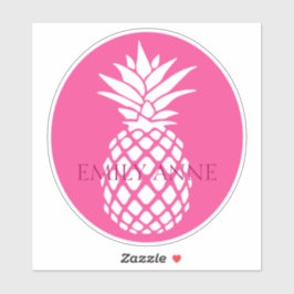 Preppy White Pineapple on Pink Personalized シール