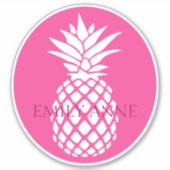 Preppy White Pineapple on Pink Personalized シール (正面)