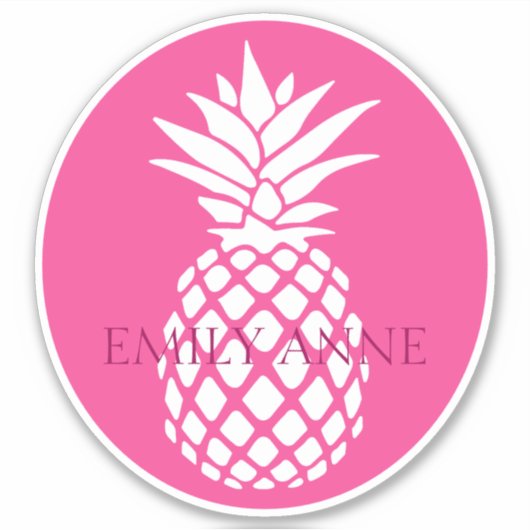Preppy White Pineapple on Pink Personalized シール (正面)