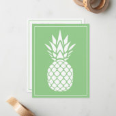 Preppy White Pineapple on Sage Green ノートカード (正面/裏面インサイチュ)