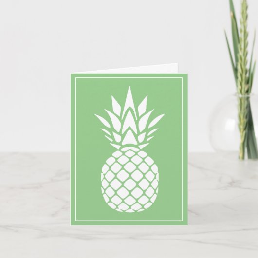 Preppy White Pineapple on Sage Green ノートカード (正面)
