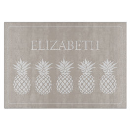 Preppy White Pineapples on Beige Personalized カッティングボード