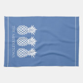 Preppy White Pineapples on Blue キッチンタオル (横)