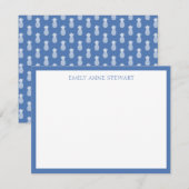 Preppy White Pineapples on Blue ノートカード (正面/裏面)