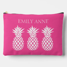 Preppy White Pineapples on Pink アクセサリーポーチ