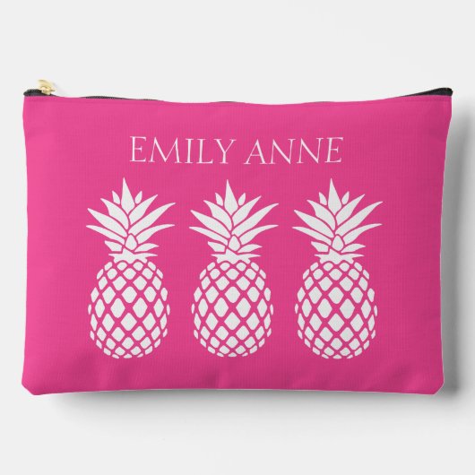 Preppy White Pineapples on Pink アクセサリーポーチ (正面)