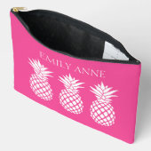 Preppy White Pineapples on Pink アクセサリーポーチ (見開き)