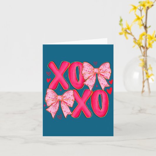Preppy Xoxo Coquette Bow Hearts Valentine's Day Wo カード (黄色い花)