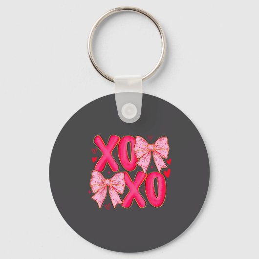 Preppy Xoxo Coquette Bow Hearts Valentine's Day Wo キーホルダー (正面)