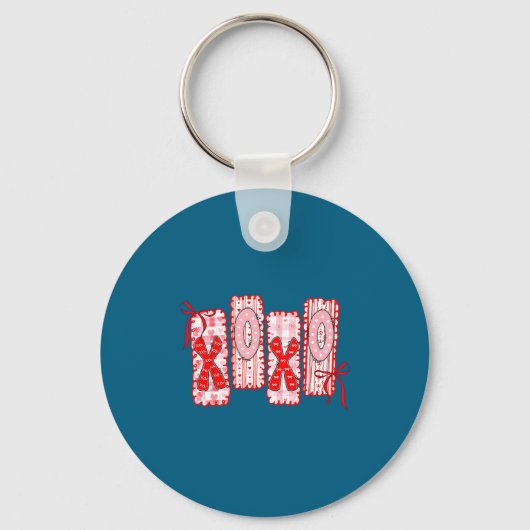 Preppy Xoxo Coquette Bow Hearts Valentine's Day Wo キーホルダー (正面)