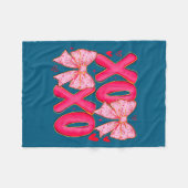 Preppy Xoxo Coquette Bow Hearts Valentine's Day Wo フリースブランケット (正面(横))
