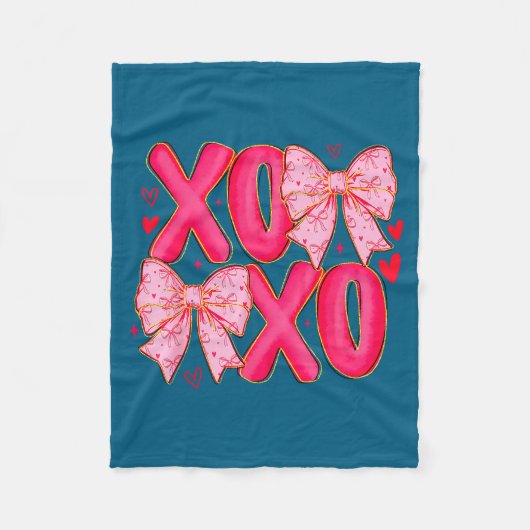 Preppy Xoxo Coquette Bow Hearts Valentine's Day Wo フリースブランケット (正面)
