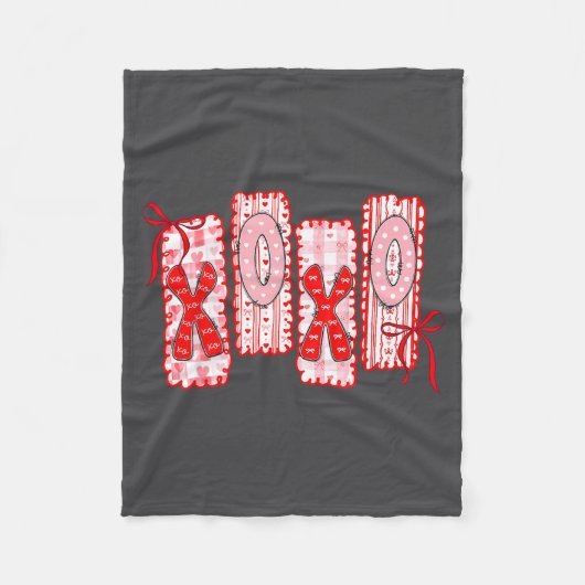 Preppy Xoxo Coquette Bow Hearts Valentine's Day Wo フリースブランケット (正面)