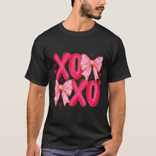 Preppy Xoxo Coquette Bow Hearts Valentine's Day Wo Tシャツ (正面)