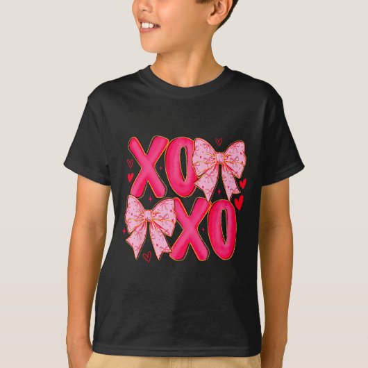 Preppy Xoxo Coquette Bow Hearts Valentine's Day Wo Tシャツ (正面)