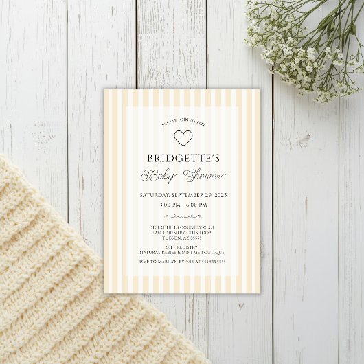 Preppy Yellow Stripe Baby Shower Pocket Invitation ポストカード